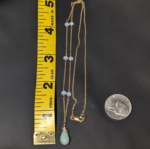 Vintage Aventurine Chalcedony Pendant with Stone Accents 14k Gold Fill 18" Chain - Picture 1 of 9